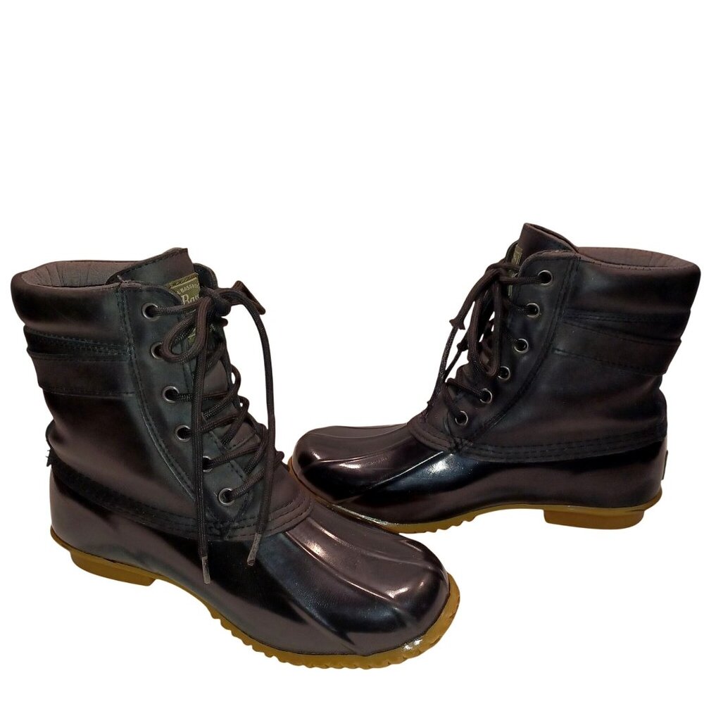 Bass Duck Boots Mud Rain Shoes Harlequin Black Leather Waterproof Womens Size 8
